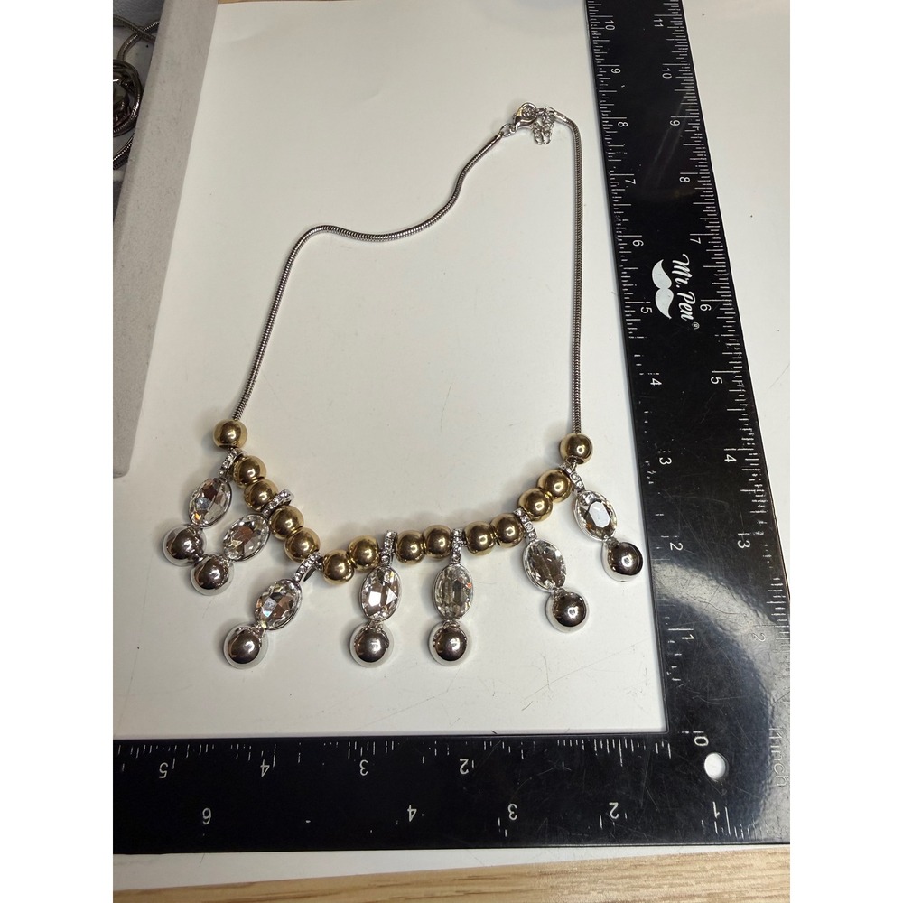 Mixed Metal Gold Silver Tone Crystal Bead Statement Necklace Snake Chain